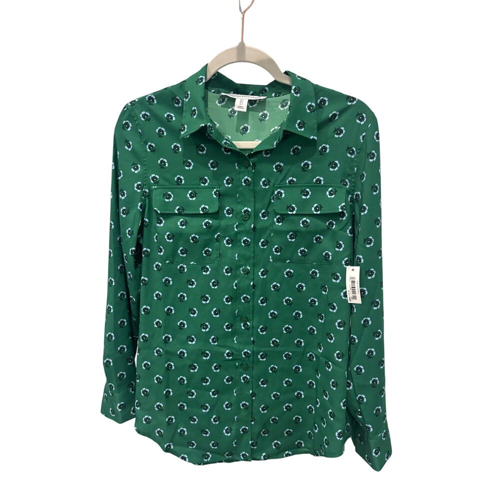 Essentials green floral blouse